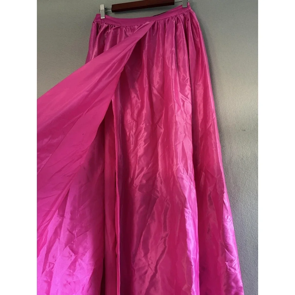 Akira Set Womens L Pink Satin Off Shoulder Volume Crop Top Maxi Skirt 2 Pc